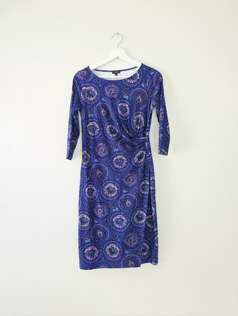 Talbots Stretch Rayon jersey Paisley Ruched sheath dress Size Small Petite SP